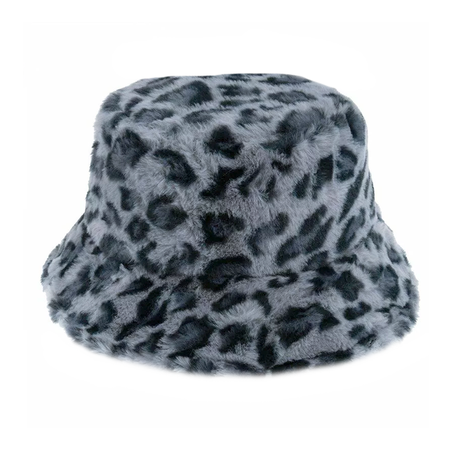 Furry Leopard Bucket Hat - Luipaard Grijs | Polyacryl | 56-58 cm