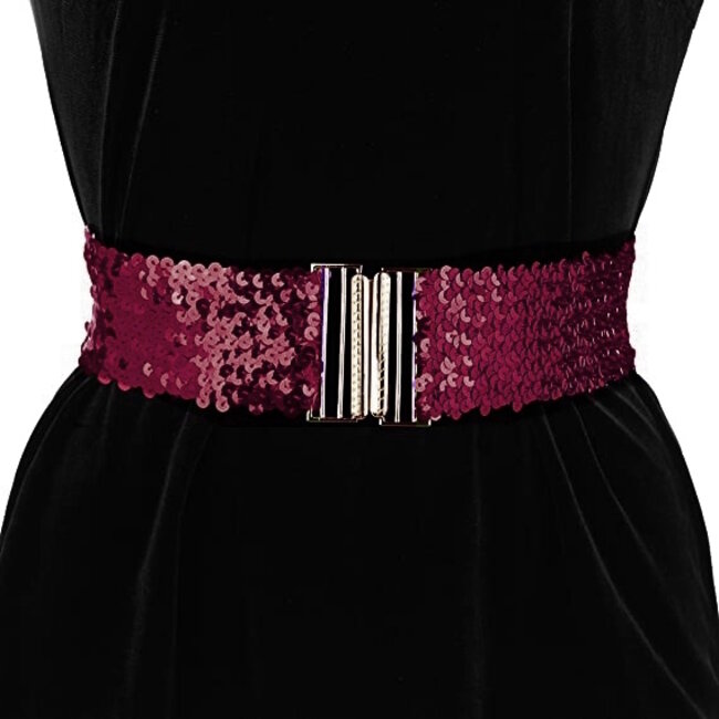 Sparkle Taille Riem - Donkerrood | 65 - 95 cm | Elastische Glitter Riem