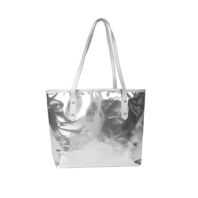 Metallic Handtas - Zilver | 37 x 28 x 12 cm | Shopper/Schoudertas