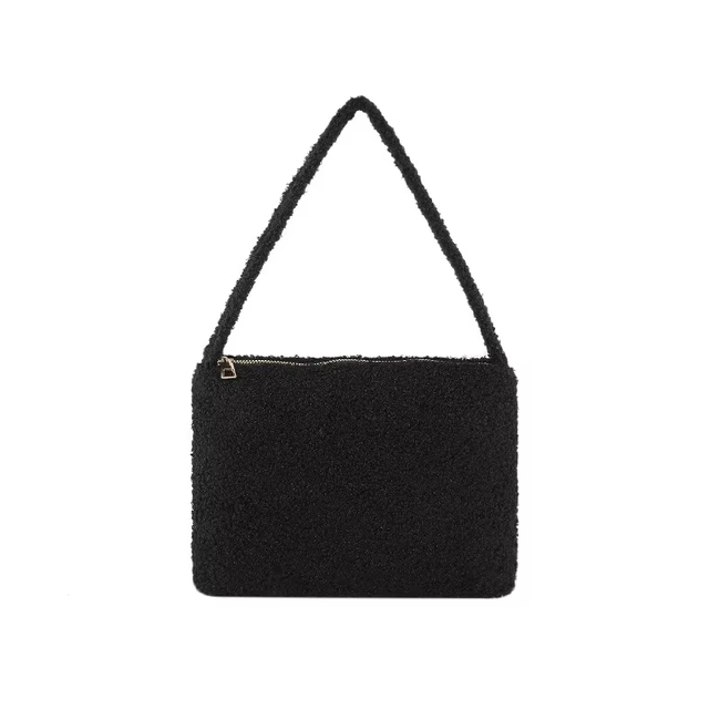 Boucle Tasje - Zwart | 27 x 20 x 4 cm | Polyester / Acryl
