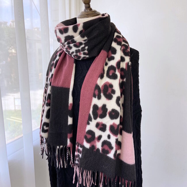 Leopard Sjaal - Roze | 180 x 70 cm | Polyester