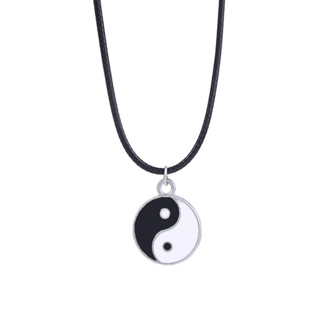 Yin Yang Ketting | Zwart / Wit | Kunstleder | 40 + 3 cm