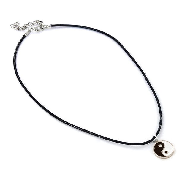 Yin Yang Ketting | Zwart / Wit | Kunstleder | 40 + 3 cm