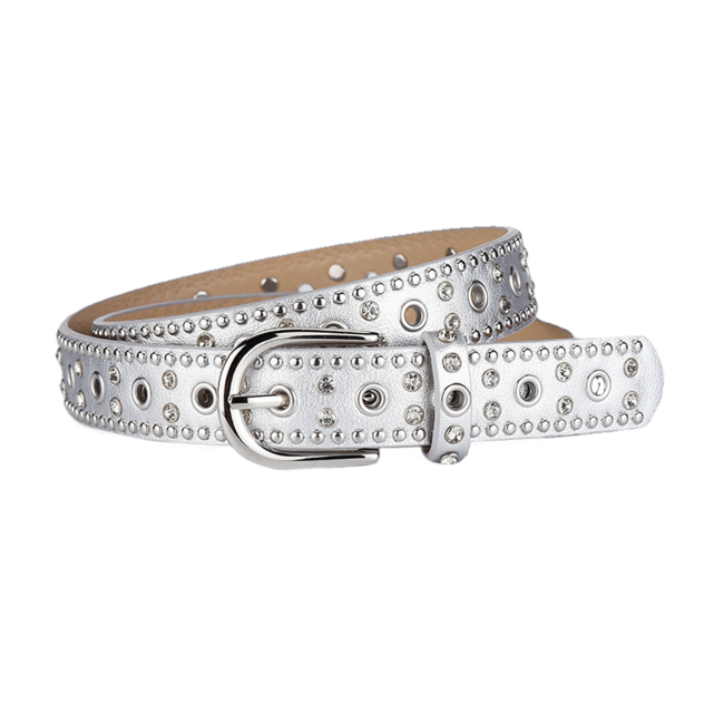 Studs Strass Riem - Zilver | Riemmaat 90 cm | Kunstleer