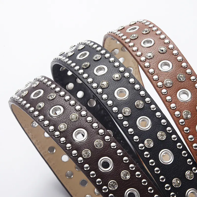 Studs Strass Riem - Wit | Riemmaat 90 cm | Kunstleer