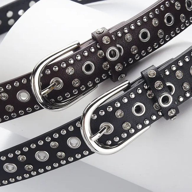 Studs Strass Riem - Wit | Riemmaat 90 cm | Kunstleer