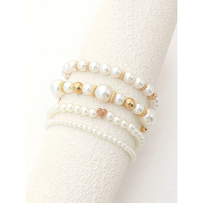 Parel Armbanden - Set 4 stuks | Imitatieparel / Bijoux