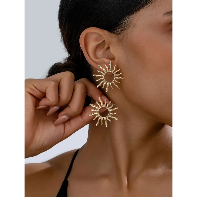 Big Sun Oorbellen - Zilverkleurig | 5 x 5 cm | Stainless Steel