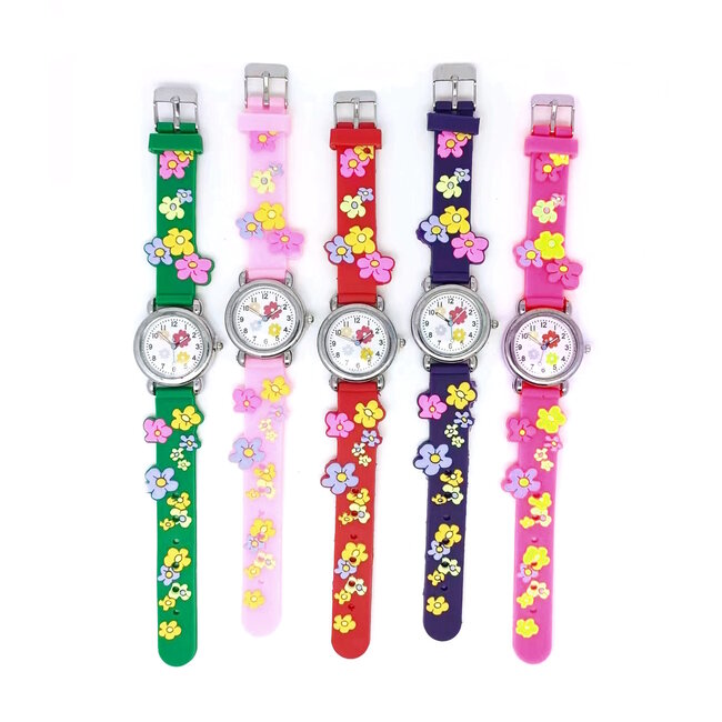 Kinderhorloge 3D Bloem - Groen | Kunststof/Plastic |  Ø 28 mm