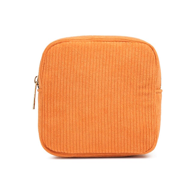 Corduroy Mini Make-up Tas - Oranje | 14 x 14 x 5 cm