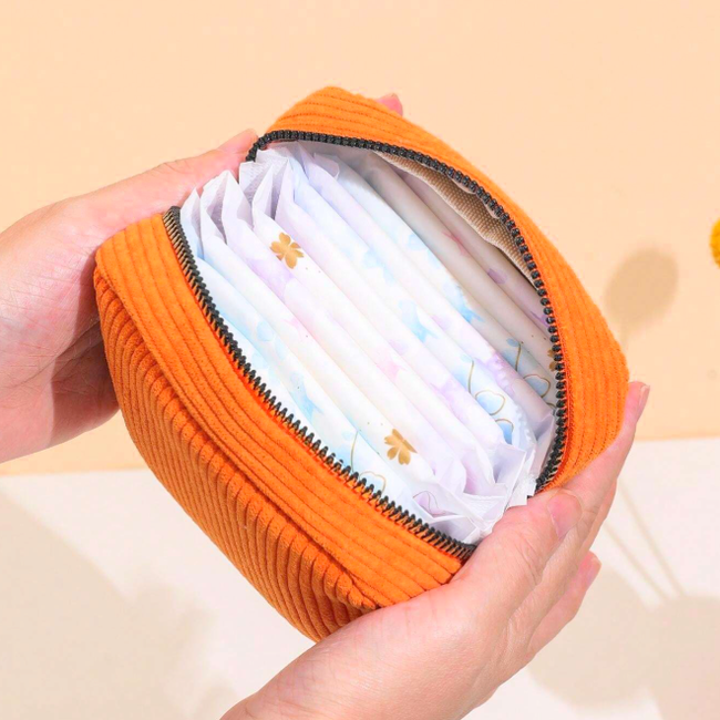 Corduroy Mini Make-up Tas - Oranje | 14 x 14 x 5 cm