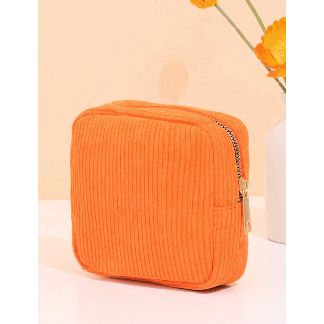 Corduroy Mini Make-up Tas - Oranje | 14 x 14 x 5 cm