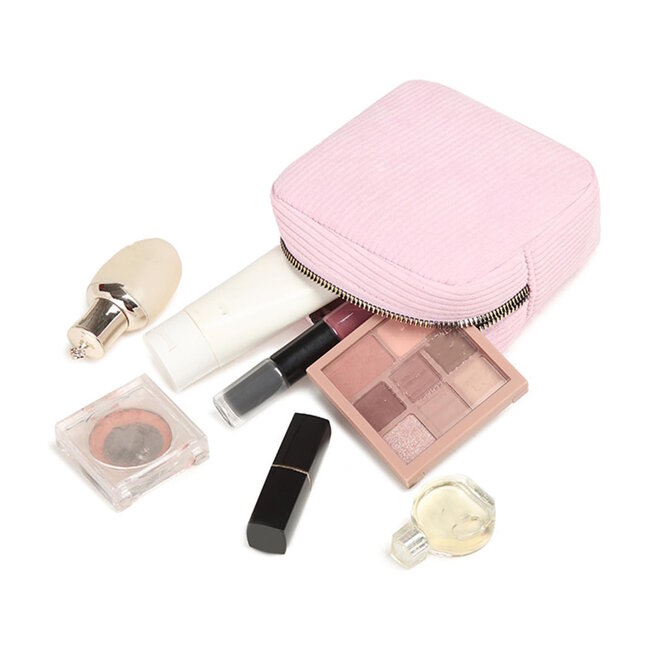 Corduroy Mini Make-up Tas - Roze | 14 x 14 x 5 cm