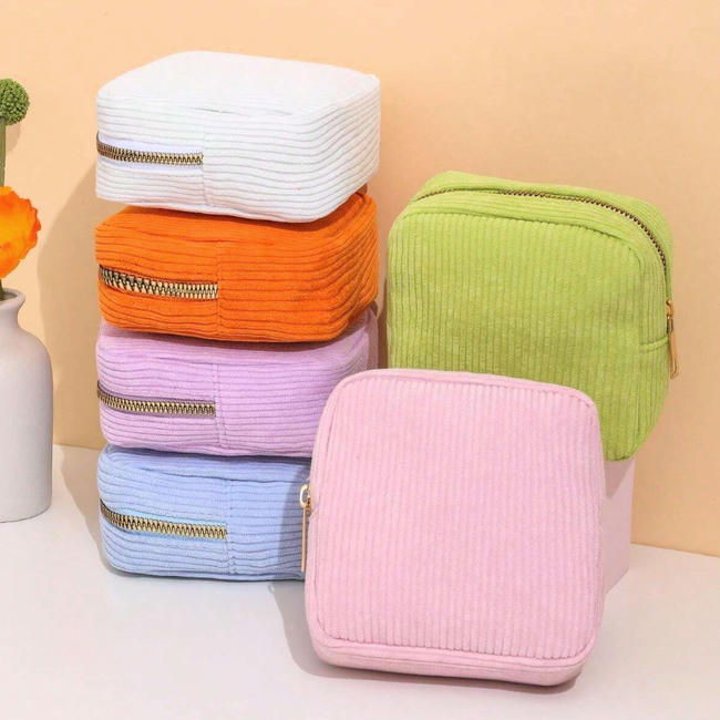 Corduroy Mini Make-up Tas - Roze | 14 x 14 x 5 cm