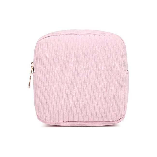 Corduroy Mini Make-up Tas - Roze | 14 x 14 x 5 cm