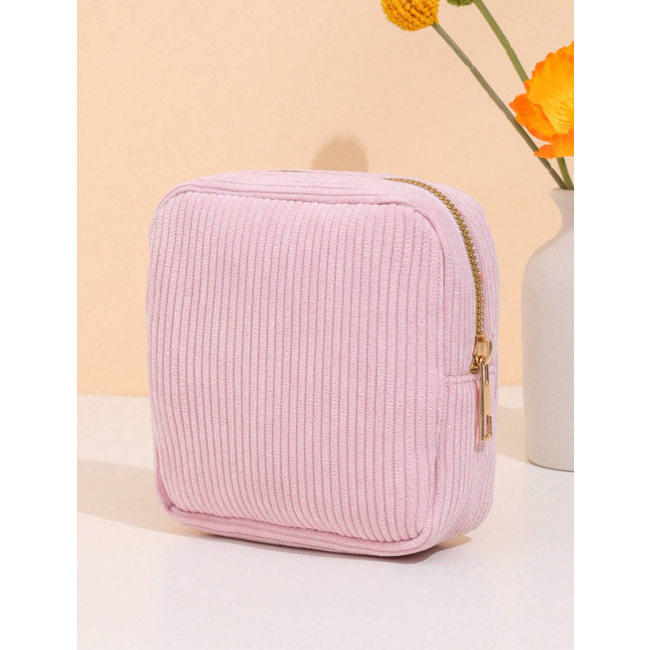 Corduroy Mini Make-up Tas - Roze | 14 x 14 x 5 cm