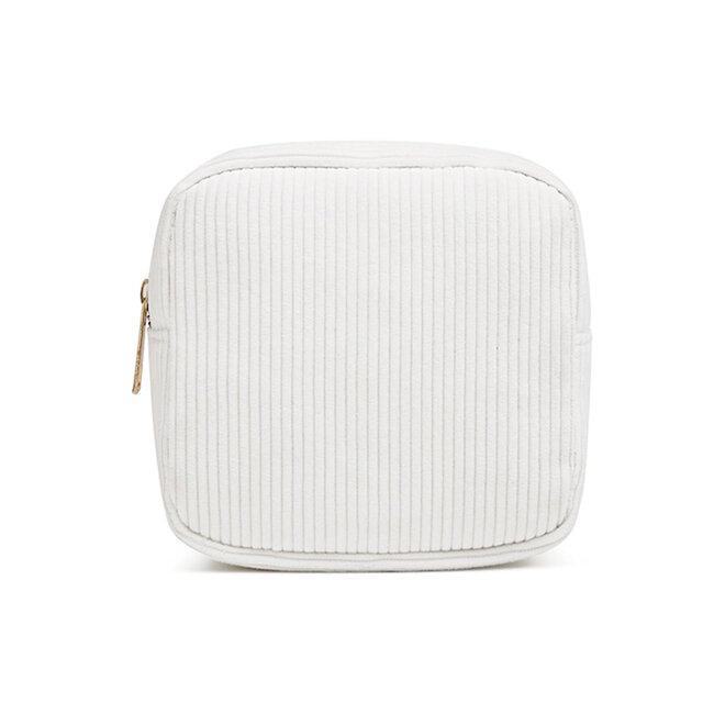 Corduroy Mini Make-up Tas - Wit | 14 x 14 x 5 cm