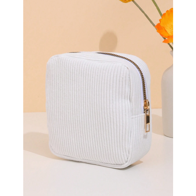 Corduroy Mini Make-up Tas - Wit | 14 x 14 x 5 cm