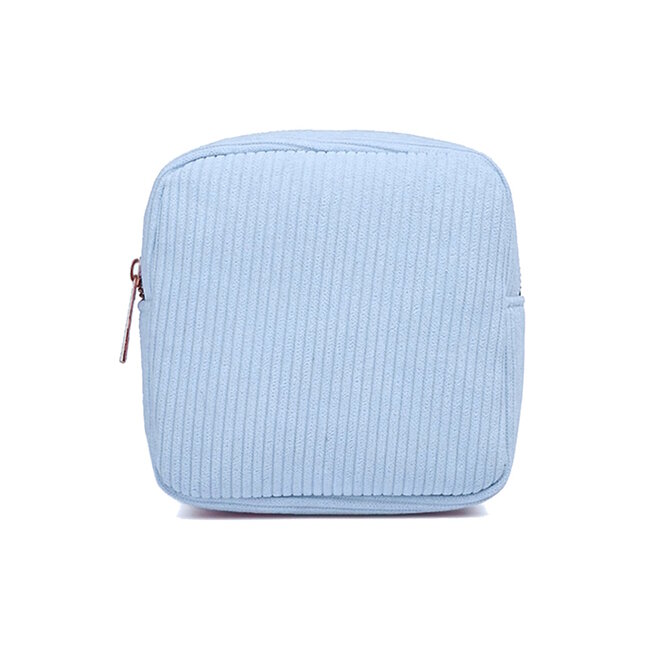 Corduroy Mini Make-up Tas - Blauw | 14 x 14 x 5 cm