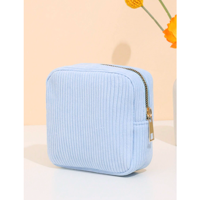 Corduroy Mini Make-up Tas - Blauw | 14 x 14 x 5 cm