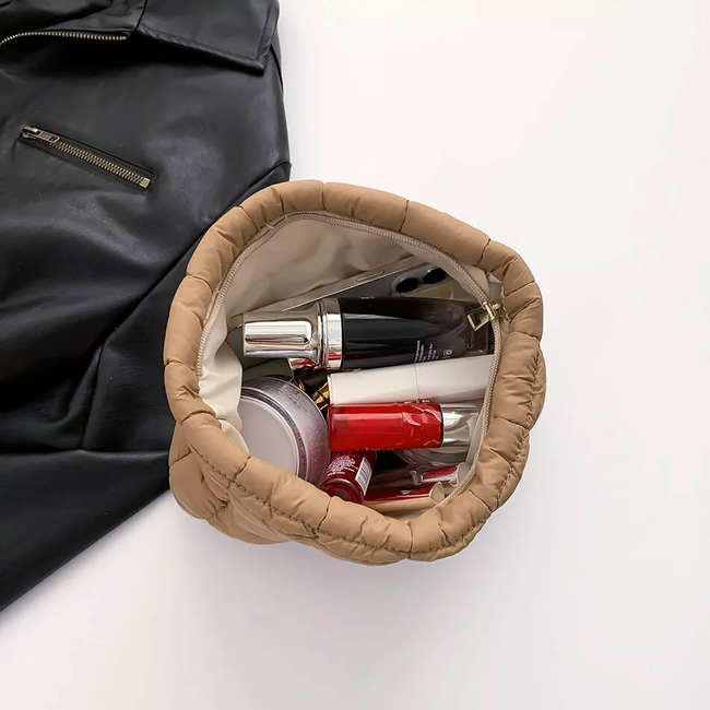 Toilettas Puffer - Bruin | Clutch / Make-Up Tas | 26,5 x 16,5 cm