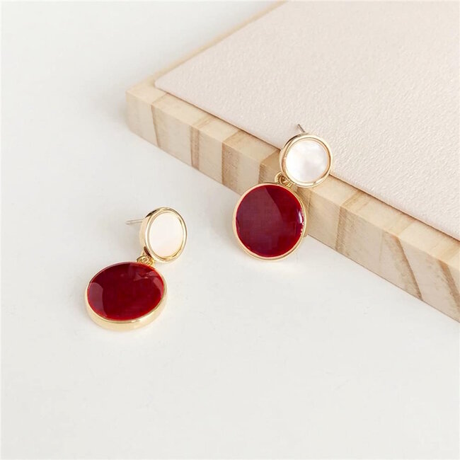 Vintage Oorbellen - Rood | 925 Zilver | 2,2 x 1,4 cm