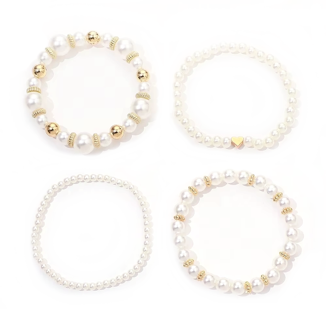 Parel Armbanden - Set 4 stuks | Imitatieparel / Bijoux
