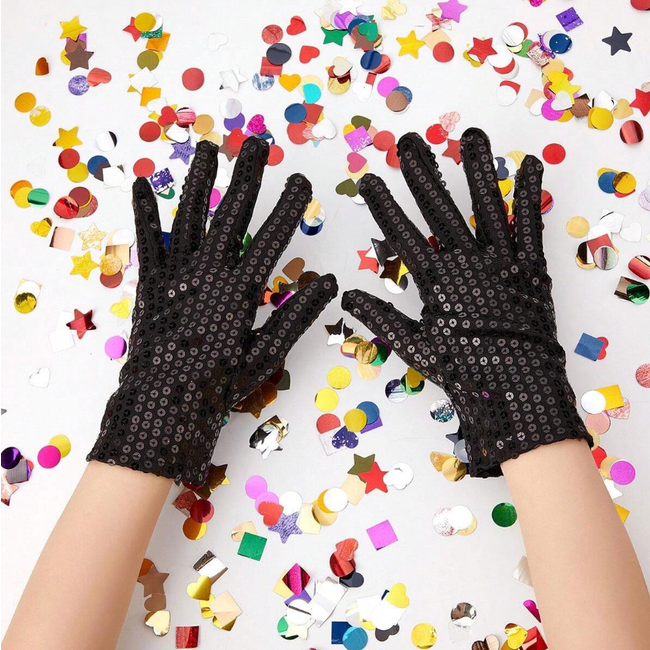 Glitter Handschoenen - Zwart | Polyester | Maat S/M