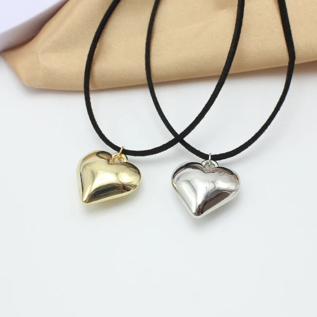 Koord Ketting Hart | Zwart/Goud | 142 cm | Fashion Favorite