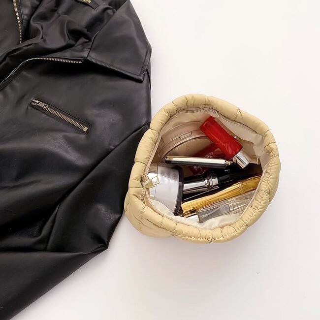 Toilettas Puffer - Beige | Clutch / Make-Up Tas | 26,5 x 16,5 cm