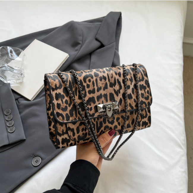 Leopard Schoudertas - Bruin | 21 x 15 x 7 cm | Kunstleder