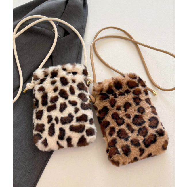 Fluffy Telefoontasje - Leopard Bruin | 22 x 15 x 4 cm