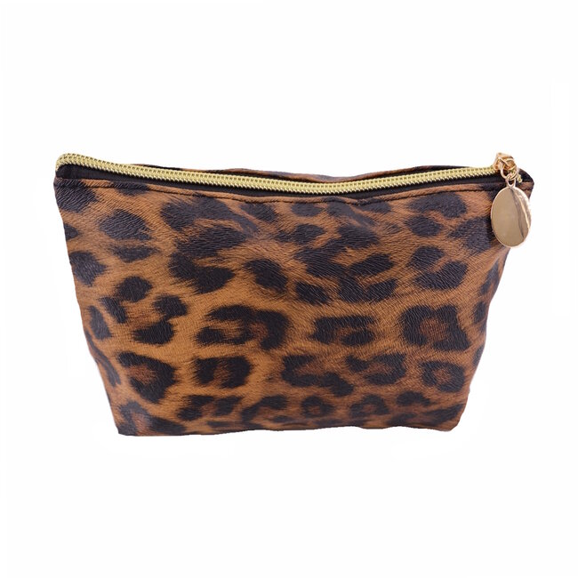 Make-up Tas / Etui - Luipaard Bruin | 16 x 7,5 x 13 cm | PU-leder