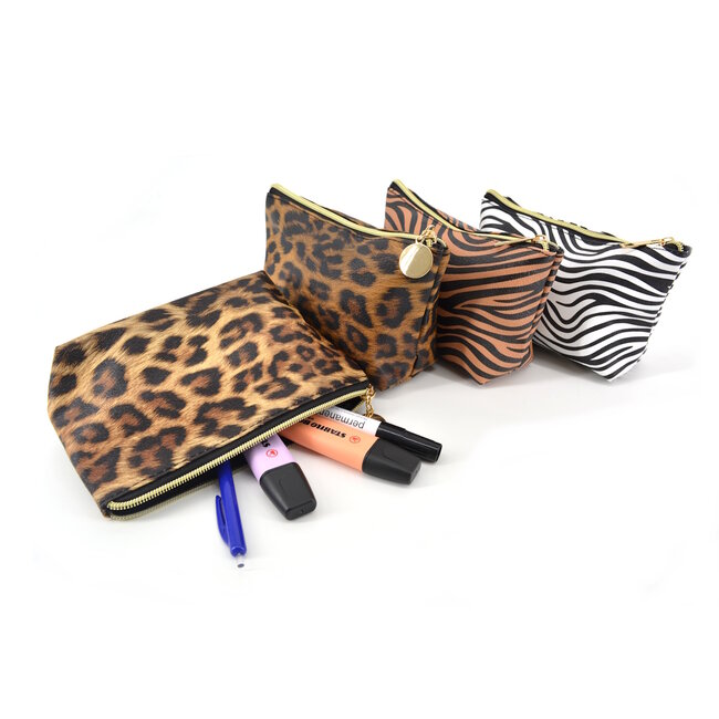 Make-up Tas / Etui - Zebra Wit | 16 x 7,5 x 13 cm | PU-leder