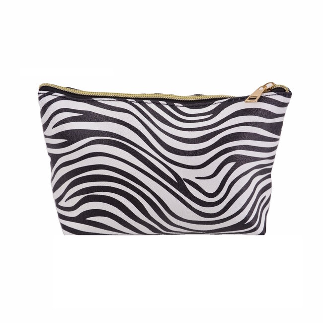 Make-up Tas / Etui - Zebra Wit | 16 x 7,5 x 13 cm | PU-leder