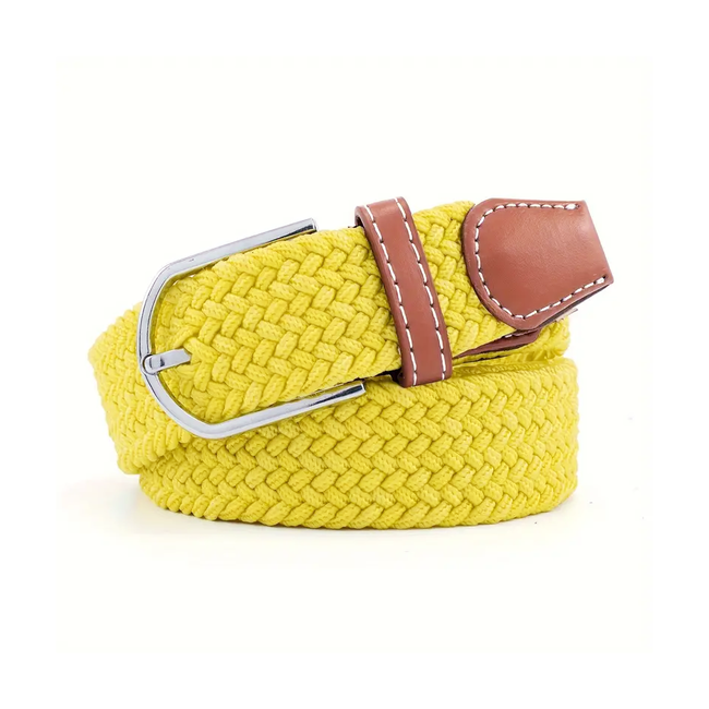 Gevlochten Riem - Geel |  95-105 cm Stretch | Canvas/Polyester | Fashion Favorite