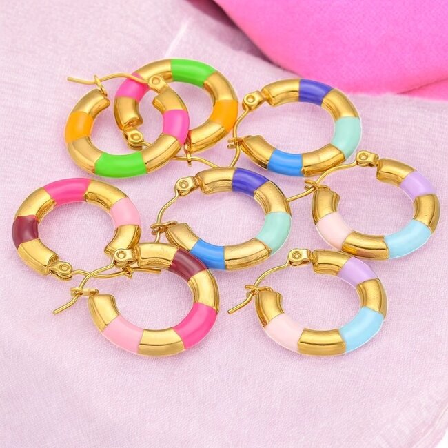 Lexie Oorringen - Groen/Oranje/Roze | Stainless Steel