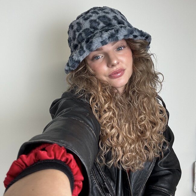 Furry Leopard Bucket Hat - Luipaard Grijs | Polyacryl | 56-58 cm