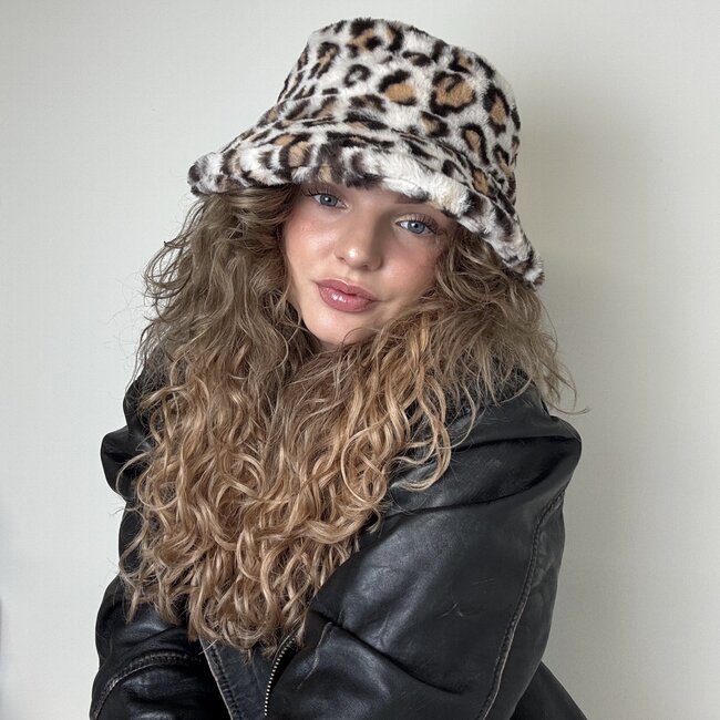 Furry Luipaard Bucket Hat - Crème | Polyacryl | 56-58 cm
