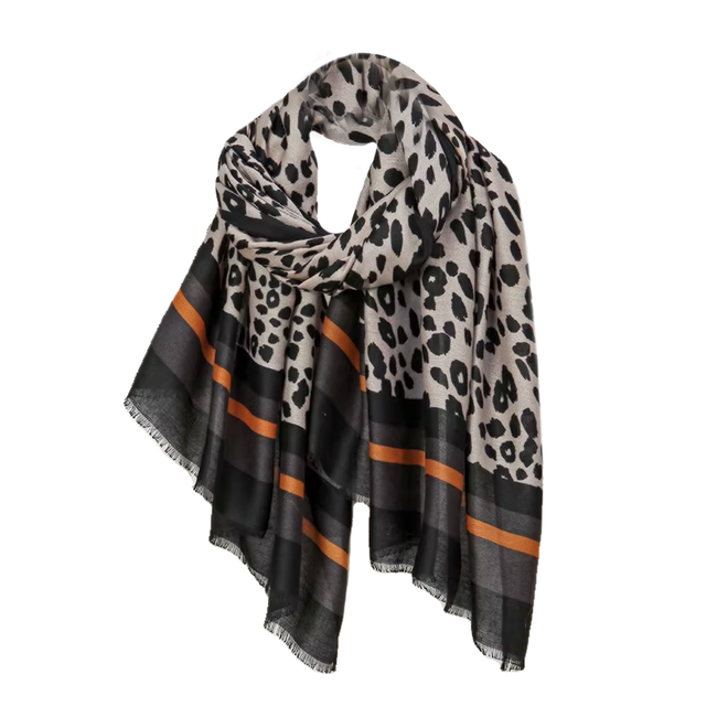 Color Leopard Sjaal - Zwart/Taupe | 180 x 85 cm