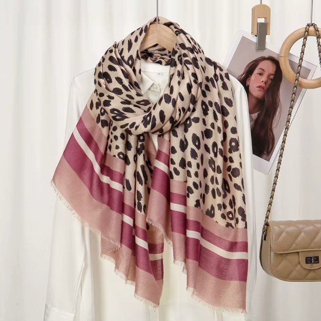 Color Leopard Sjaal - Beige/Oudroze | 180 x 85 cm