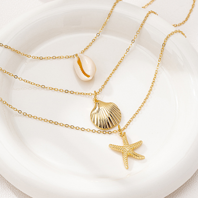 Shell & Star Ketting 3-delige Set - Goudkleurig | 40 + 7 cm