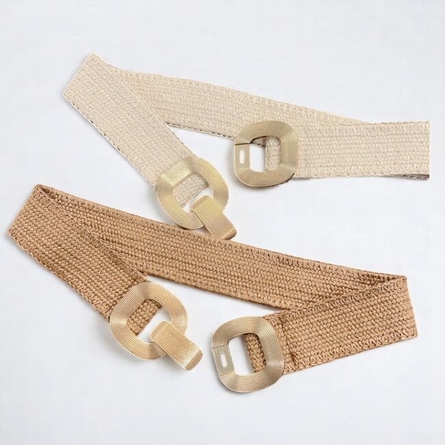 Elastische Riem - Rotan Creme/Goud | Polyester / Elastaan