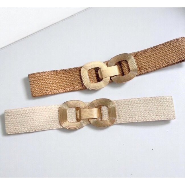 Elastische Riem - Rotan Creme/Goud | Polyester / Elastaan