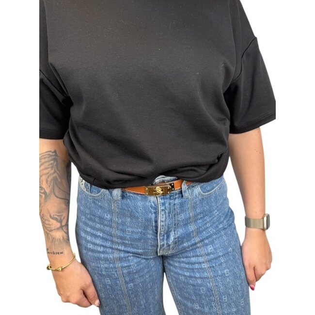 Golden Lock Riem - Bruin/Goud | 85 cm | PU-Leder