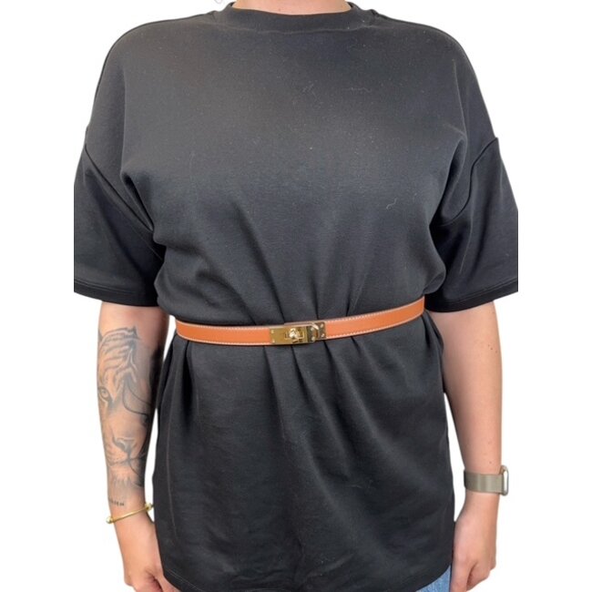 Golden Lock Riem - Bruin/Goud | 85 cm | PU-Leder