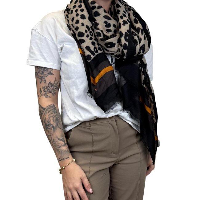 Color Leopard Sjaal - Zwart/Taupe | 180 x 85 cm