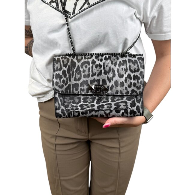 Leopard Schoudertas - Grijs | 21 x 15 x 7 cm | Kunstleder