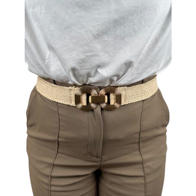 Elastische Riem - Rotan Creme/Goud | Polyester / Elastaan