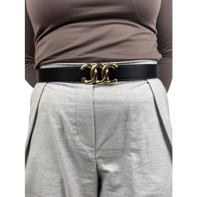 Triple Chain Riem - Zwart/Goud | Riemmaat 95 cm | Kunstleer / Staal